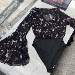 SHEIN floral bodysuit with bell sleeves
